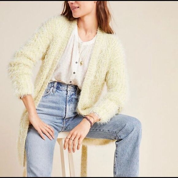 NWT Anthropologie shimmer yellow Cardigan size XS - Picture 1 of 8
